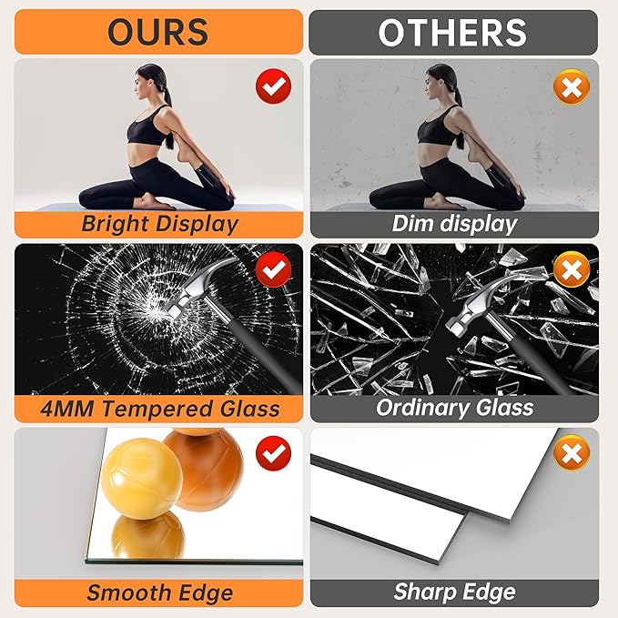 Hasipu 2 Pcs 55''x17'' Home Gym Mirror Large Full Length Wall Mounted Full Body Mirror for Yoga Dance Fitness Exercise Studio Bedroom Garage, Frameless Tempered Glass Workout Mirrors Black Rectangular