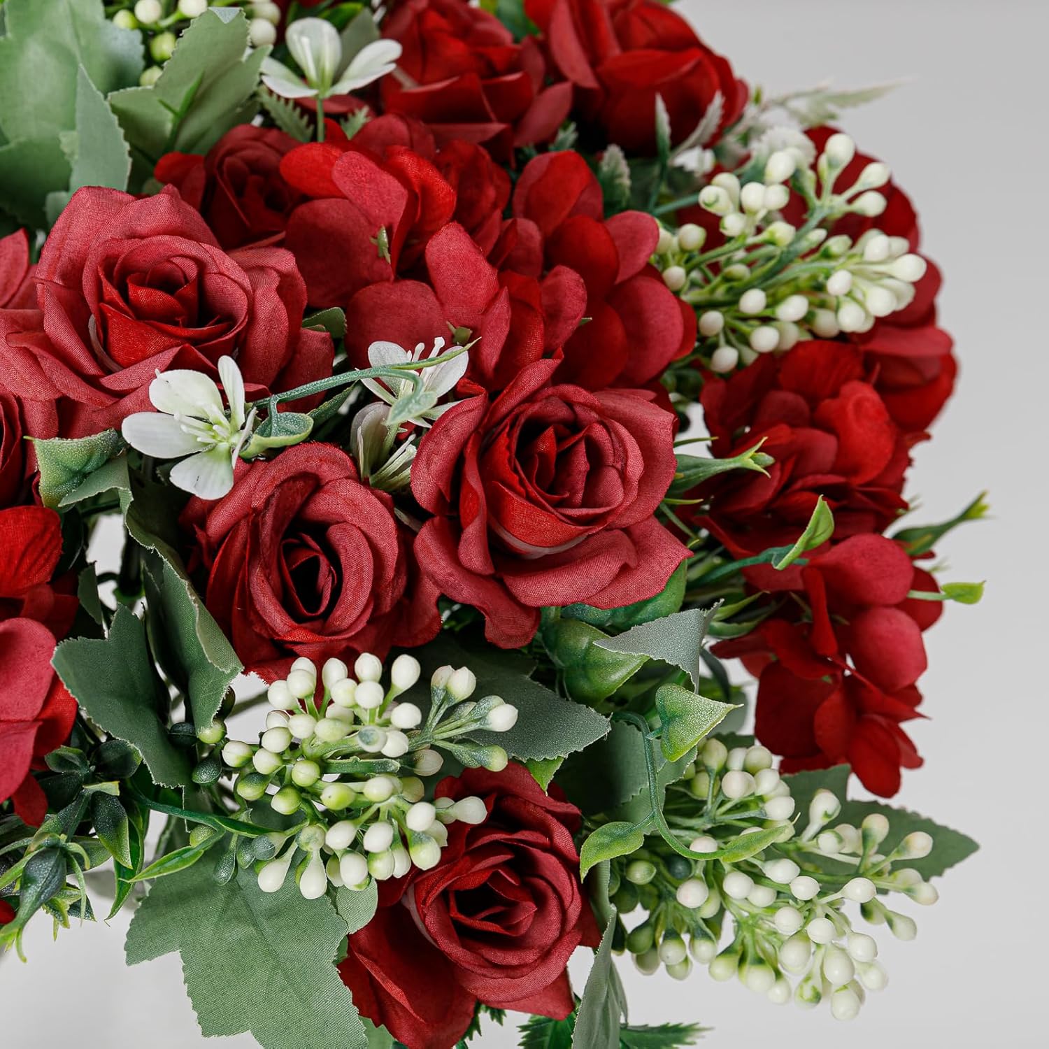 Artificial Flower 5 Branches Artificial Silk Fake Flowers Bouquet Small Roses for Wedding Home Office Tables Decor 2 Packs(Red)