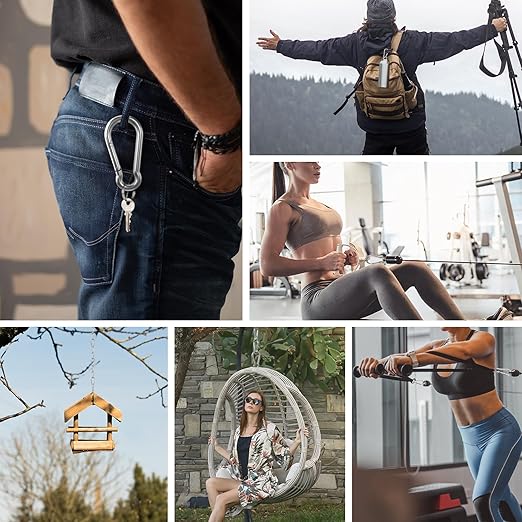 Large Carabiner Clip Hooks, 4pcs 7 inch Carabiners Heavy Duty, 304 Stainless Steel Spring Snap Hook Fits Camping Hanging Hiking Weight Lifting, Metal Clips for Rope or Chain