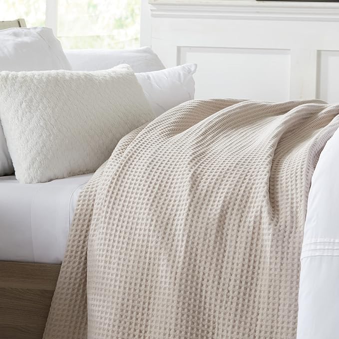 100% Cotton Waffle Weave Bed Blanket | Soft, Breathable, and Lightweight Blanket for All-Season | Perfect for Layering | Brielle Collection (King, Taupe)