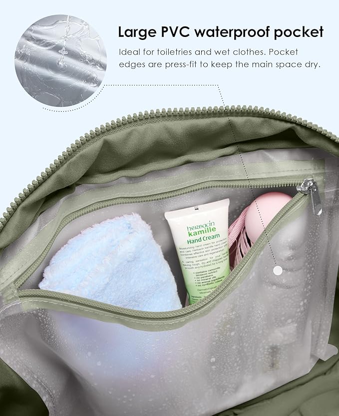 Gym Bag for Women, Travel Duffle Bags with Wet Pocket, Lightweight Carry on Bag Overnight Weekender Duffel Bag, Water Resistant (Grey Sage)