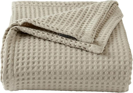 100% Cotton Waffle Weave Bed Blanket | Soft, Breathable, and Lightweight Blanket for All-Season | Perfect for Layering | Brielle Collection (King, Linen)