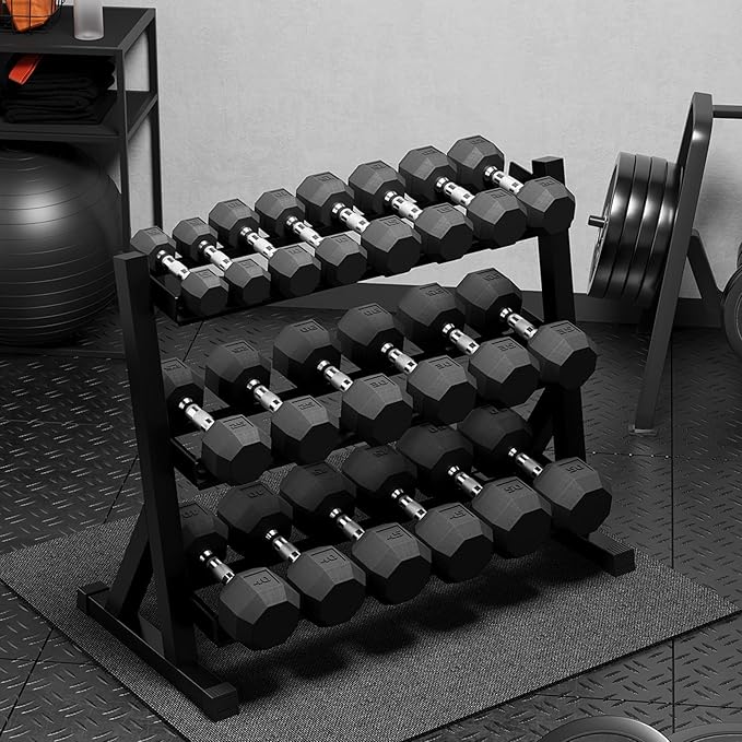 Premium Rubber Coated Hex Dumbbell Weight Set with Rack, Multiple Packages,210LB/350LB/450LB/550LB Set for Home Gym, Hand Weights for Muscle Toning, Strength Building & Full Body Workout