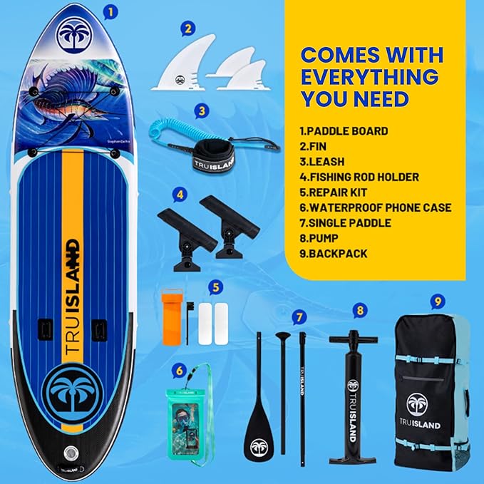 TRUISLAND Inflatable Paddle Board, Stand Up Paddle Board with Backpack, Non-Slip Thickened Deckpad, Waterproof Phone Case, Leash, Paddle, Hand Pump