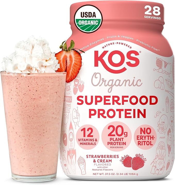 KOS Organic Plant Based Protein Powder - Strawberries & Cream - 28 Serving