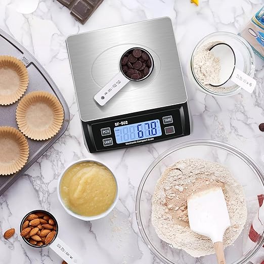 Large Digital Kitchen Scale 30kg/66lb Food Scale for Baking Cooking Stainless Bread Scale with LCD Display Counting Scales for Coins Adapter Included(Stainless Black)