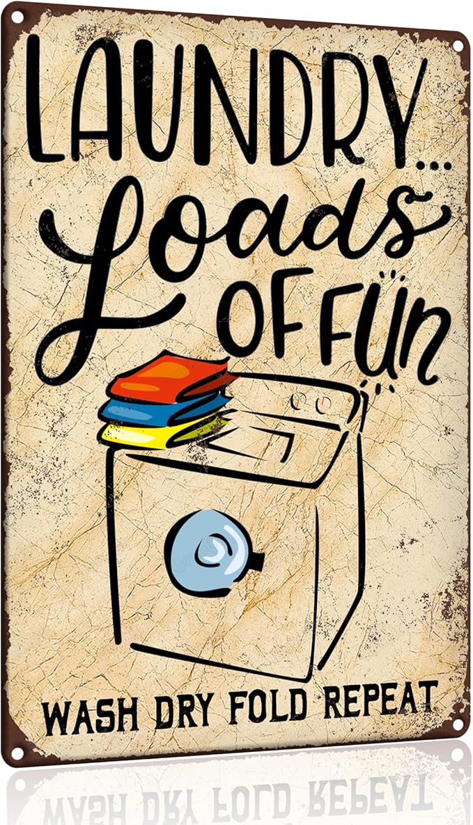 Gocolt Fun Laundry Sign - Vintage Home Decor Unique Accessory Tin Painting Signs - Fits Wall Mounts - Wash-Dry-Fold-Repeat 12x8 Inch