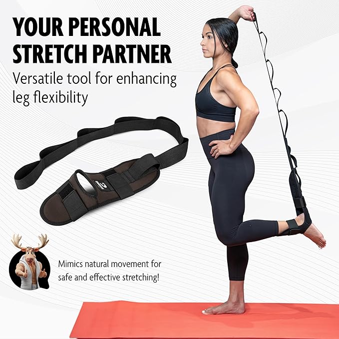 DMoose Fitness Foot & Calf Stretcher with Adjustable Padded Stretching Strap for Plantar Fasciitis, Hamstring, Heel Spurs and Achilles Tendonitis Relief - Yoga Leg Stretch Strap for Flexibility