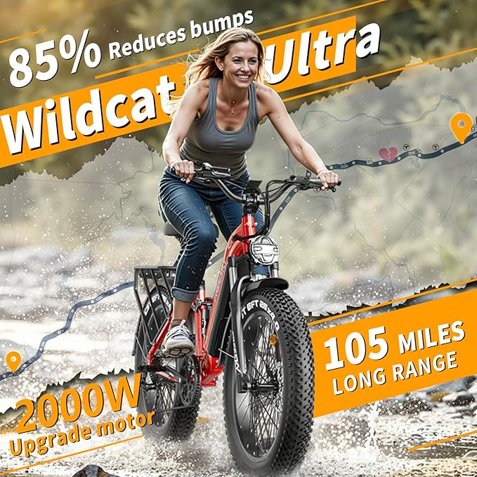 FREESKY Electric Bike for Adults,105mile Long Range Ebike, 2000W Motor 37MPH Fast Step-Thru E Bike 25Ah Samsung Cells Battery Full Suspension Electric Dirt Bicycle 26'' Fat Tire for Commuter Mountains