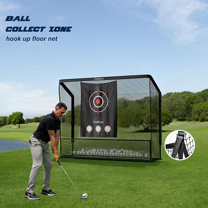 Golf Cage Practice Hitting Net,10x7ft Heavy Steel Frame with 2 Net Side Barriers,for Backyard Driving Chipping Swing Training, Home Range for Indoor& Outdoor.