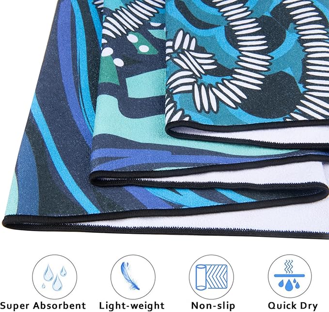 QiyI Yoga Mat Towel with Corner Pockets, Non Slip Sweat Absorbent Hot Yoga Towels, Soft Yoga Blankets with Travel Bag, Skidless Mat Cover for Workout, Gym, Fitness - 70"x26", Vintage Paisley