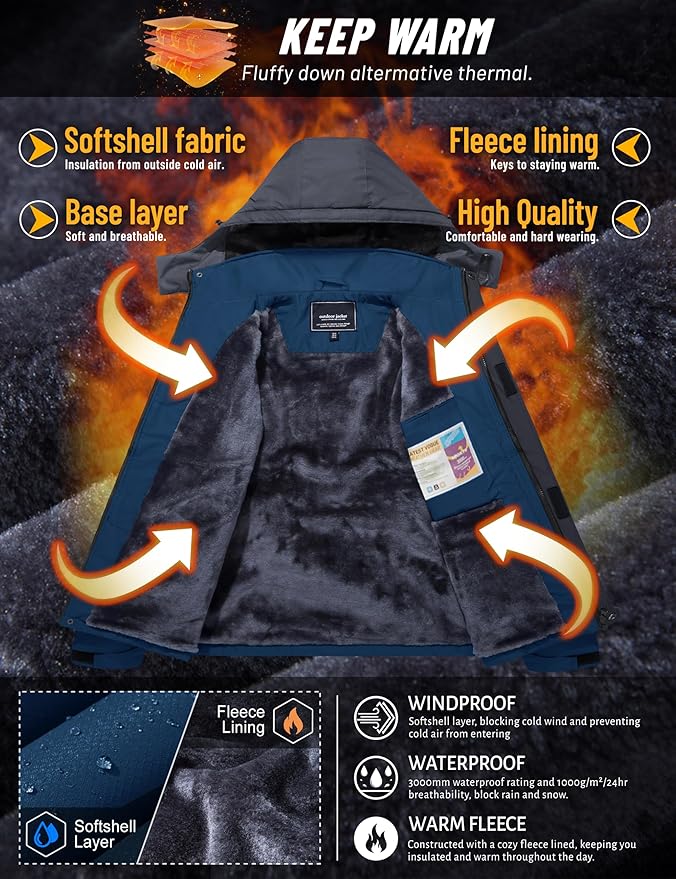 TACVASEN Winter Jacket Men's Water-Resistant Fleece Jacket Snow Ski Jacket Military Tactical Jacket Coat Parka Hood Raincoat