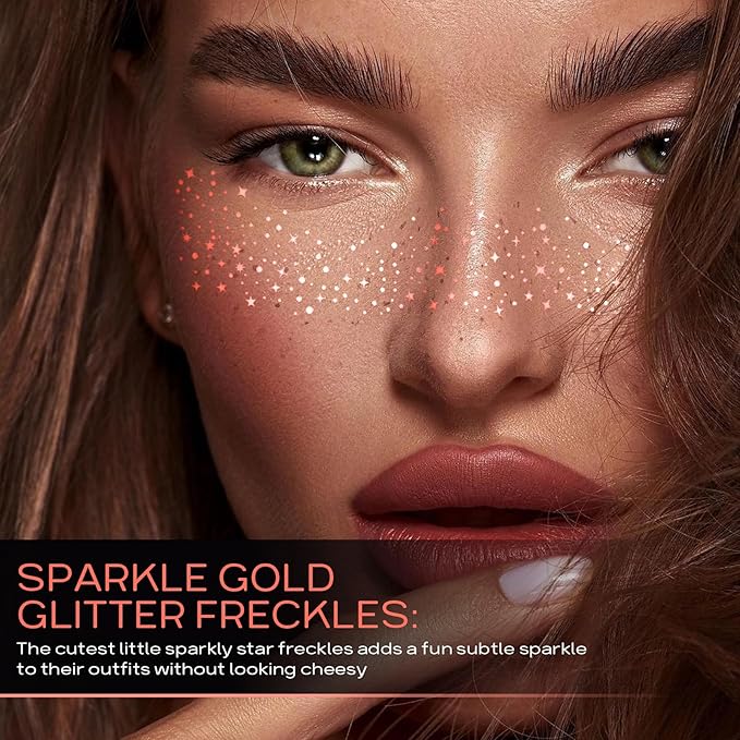 Rose Gold Glitter Freckles Face Tattoo, Sparkle Face Glitter Speckles, 4pcs Makeup Patches