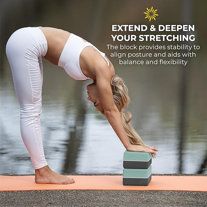 Sunshine Yoga 4" Striped Yoga Block, 6 Pack Bulk EVA Foam Yoga Blocks, Firm and Supportive Yoga Brick, Balance Foam for Stretching, Pilates, and Workout, 4" x 6" x 9"