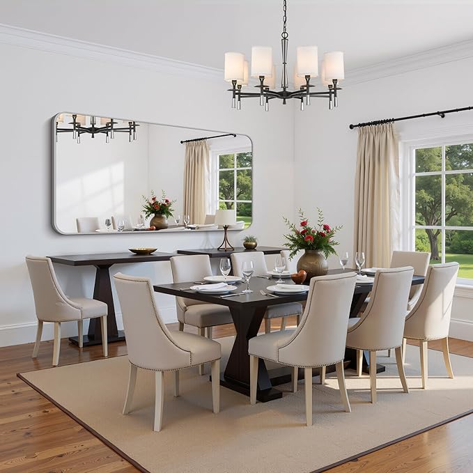 FORBATH 30x60 Inch Silver Bathroom Mirror for Over Sink, Large Rectangular Wall Mirror with Metal Frame, Rounded Corners for Bathroom, Bedroom, Entryway Decor (Horizontal or Vertical)