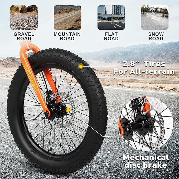 Glerc Mars Kids Mountain Bike, 20 24 Inch Fat Tire Bike for Teen Ages 6-14 Year Old, Bicycle with 2.8-Inch Wide Tires and 6 Speed Drivetrain, Multiple Colors
