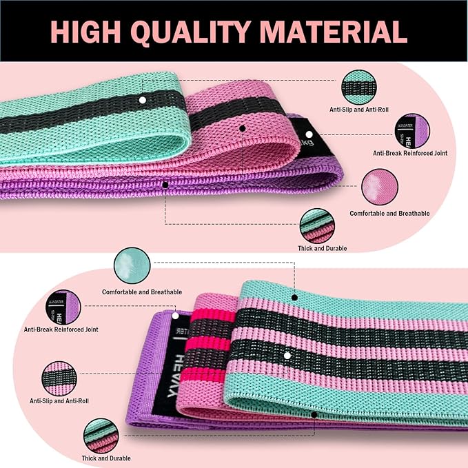 Long and Short Fabric Resistance Bands with Door Anchor 7 PCS, Non-Slip Stretch Booty Bands for Working Out Women & Men, Loop Exercise Elastic Bands for Home Physical Therapy Yoga Pilates