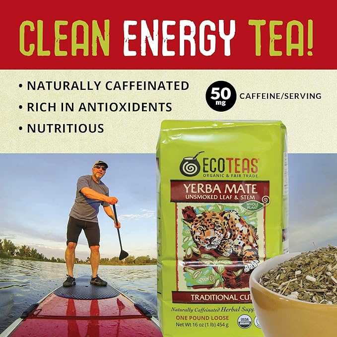 ECOTEAS Organic Yerba Mate Loose Leaf Tea – Unsmoked Detox Herbal Tea for Natural Energy – Coffee Alternative - Kosher, Non-GMO, Gluten-Free - Traditional Cut, 1 lb (Pack of 1)