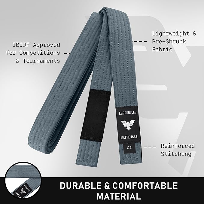 Elite Sports Kids Brazilian Jiu Jitsu Belts Preshurunk Martial Arts Youth BJJ Belts for Girls & Boys with BJJ Ranking Stripes