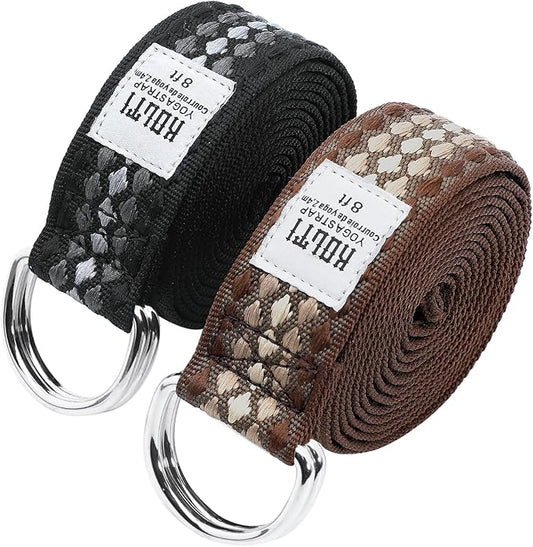 Yoga Exercise Adjustable Straps 8FT with Durable D-Ring for Pilates & Gym Workouts | Hold Poses, Stretch, Improve Flexibility & Maintain Balance