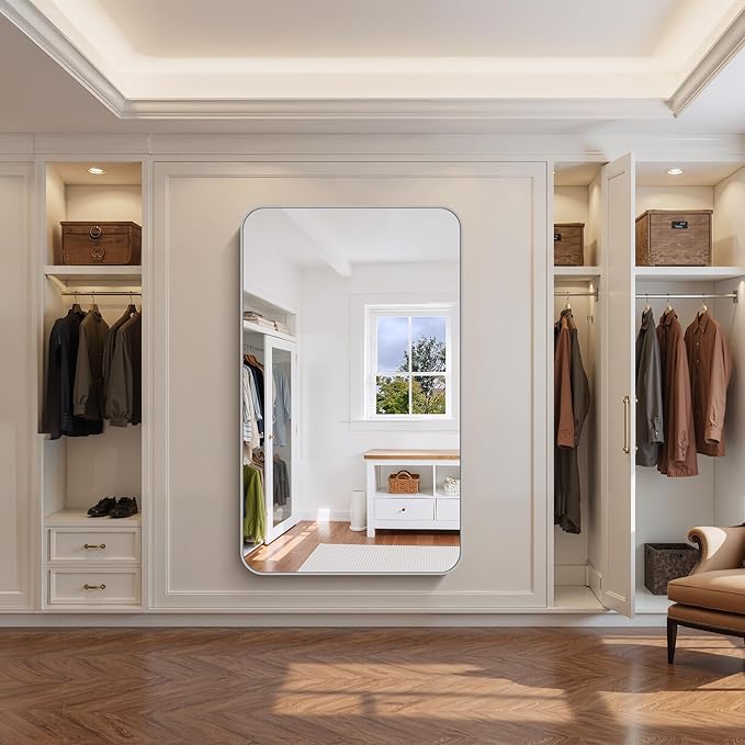 FORBATH 60x36 Inch Silver Bathroom Mirror for Over Sink, Large and Wide Rectangular Wall Mirror with Metal Frame, Rounded Corners for Bathroom, Bedroom, Entryway Decor (Horizontal or Vertical)