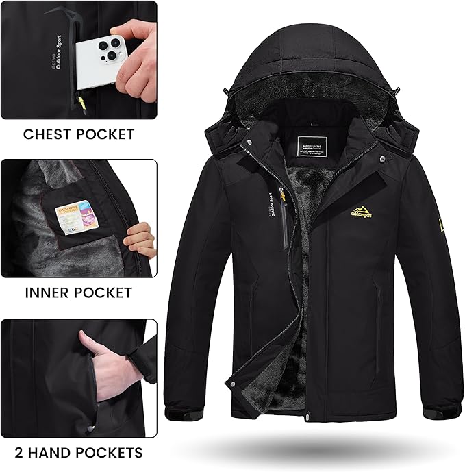 TACVASEN Winter Jacket Men's Water-Resistant Fleece Jacket Snow Ski Jacket Military Tactical Jacket Coat Parka Hood Raincoat