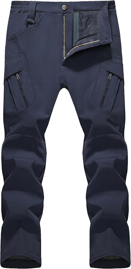 TACVASEN Men's Winter Pants 9 Pockets Fleece Snow Hiking Pants Water-Resistant Warm Softshell Thick Tactical Pants