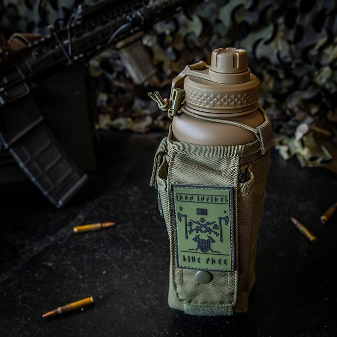 Iron InfideI Battle Bottle Sleeve - 64 oz and 32 oz Water Bottle Sleeve Only for Half Gallon 1L Steel Water Bottle | Rugged Cover with Molle for Versatile Design with Storage for Phone, Wallet & Keys
