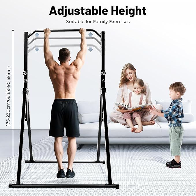 Foldable Power Tower Pull Up Bar Dip Station, 200kg/440.92lbs Triangular Pull Up Bar Station Adjustable, Multi-Function Strength Training Fitness Equipment for Home Gym