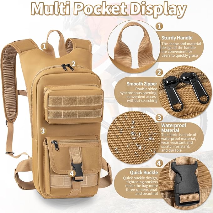 Hydration Backpack, Tactical Molle Water with 2L TPU Water Bladder, for Men Women Lightweight Water Backpack, Hydration Pack for Hiking, Biking, Climbing and Hunting