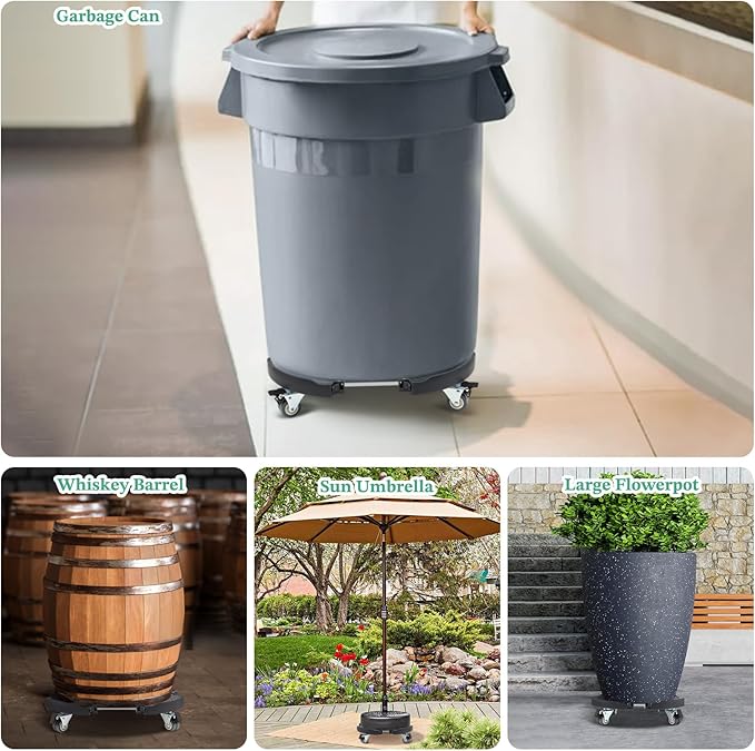 W B D WEIBIDA Plant Caddy with Locking Wheels Heavy Duty, Adjustable 12 to 18 Inch Plant Roller Base, Rolling Pot Stand for Large Planter and Pots, 440 Lbs Capacity Round Dolly for Indoor/Outdoor Use