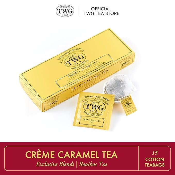 TWG Tea | Crème Caramel Tea | Rooibos Tea | Caramel & Theine-Free | 15 Hand Sewn Cotton Teabags | Gift Set