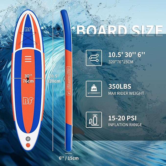 Inflatable Stand Up Paddle Board with SUP Accessories & Backpack. Paddle Boards for Adults. Non-Slip Deck, Wide Stance, Bottom Fin, Double Action Pump.