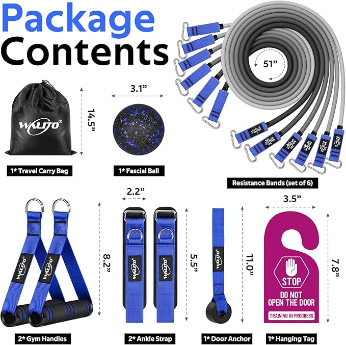 WALITO Resistance Bands Set - Exercise Bands with Handles, Door Anchor, Legs Ankle Straps, for Heavy Resistance Training, Physical Therapy, Muscle Training, Yoga, Home Workouts
