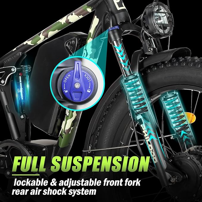 Electric Bike for Adults, 5000W Peak Dual Motor Ebike, 60V 26AH Long Range Dirtbike, 26" Fat Tires for All Terrain Electric-Bicycle, 45MPH-Hunting-Ebike for Off-Road Snow Sand