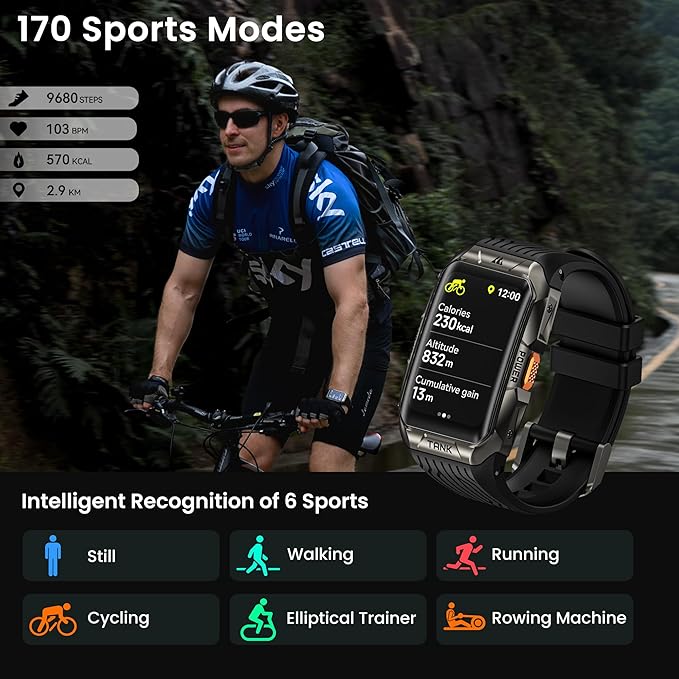 KOSPET Tank X2 Smart Watch Fitness Tracker, 24/7 Heart Rate, Blood Oxygen Monitor, Sleep Tracker, Blutooth Call, Stainless Steel Unibody, 1.64” AMOLED Always-on Display (Black)