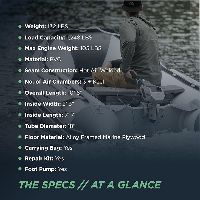 Newport 10ft 6in Newport Model Inflatable Dinghy Boat Transom Sport Tender - 5 Person - 15HP USCG Rated, White/Gray