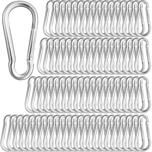 100Pcs 2.36" Sliver Carabiners Clip, M6 Galvanized Steel Small Spring Snap Hook, Keychain Clip, Quick Link Key Chain for Hammock Swing Set Outdoor Travel, Camping, Fishing, Hiking