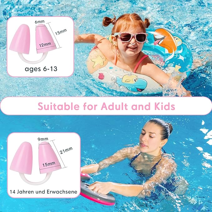 Painless Nose Plugs for Swimming,Nose Plugs for Swimming for Kids (Age 6+) and Adults, Ensure Comfort and Safety in The Water (Red, Small)