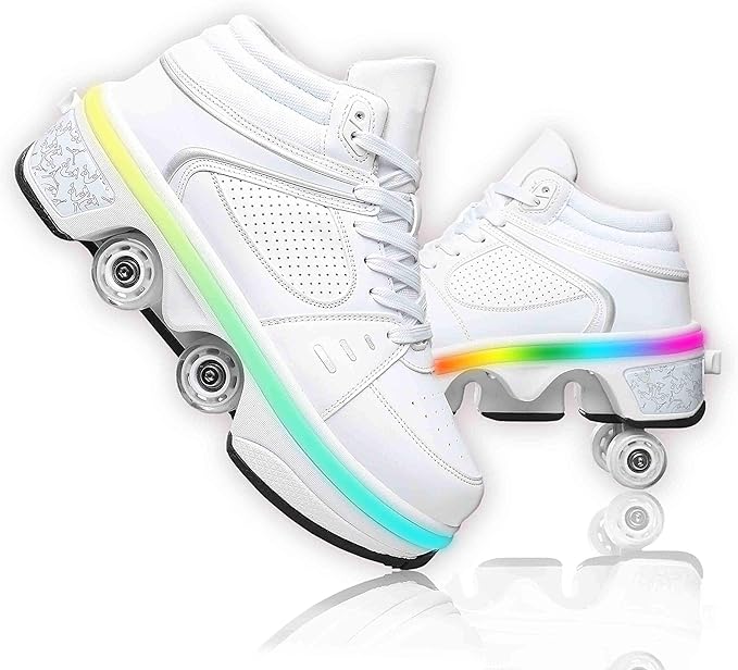 Double-Row Deform Wheel Automatic Walking Shoes Invisible Deformation Roller Skate 2 in 1 Removable Pulley Skates Skating Parkour