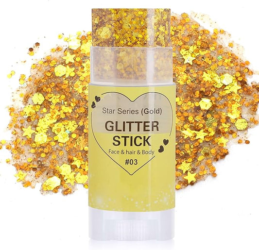 Gold Hair Glitter Stick,Yellow Body Face Glitter Singer Concert Outfits for Women,Rave Accessories Carnival Chunky Sequins,Waterproof Shimmer Body Paint for Kids