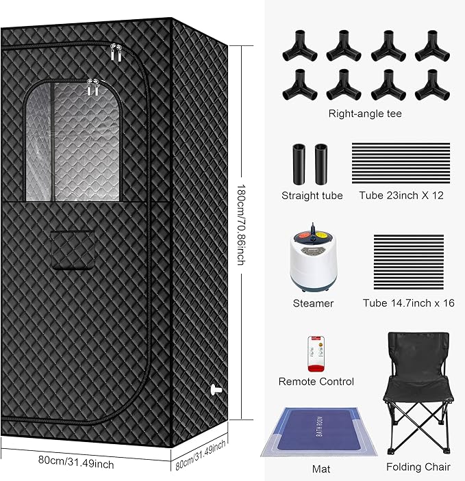 MIXC Portable Steam Sauna Box, Portable Sauna for Home, Person Sauna Tent Sauna Box at Home Spa with 2.6L & 1500W±10%, Remote Control, Folding Chair, Home Sauna for Gym,Pilates,Garage,Hot Tub