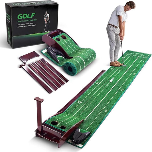 Indoor Putting Mat - Green with 3 Tracks & Auto Ball Return, Mini Golf Game & Practice Equipment, Gift for Golfer Lovers
