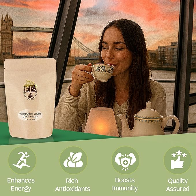 English Tea Store Buckingham Palace Garden Party Tea - 4oz | Loose Leaf Black Tea with Earl Grey and Jasmine Notes | British Royal-Inspired Afternoon Blend | Medium Body Floral Flavor