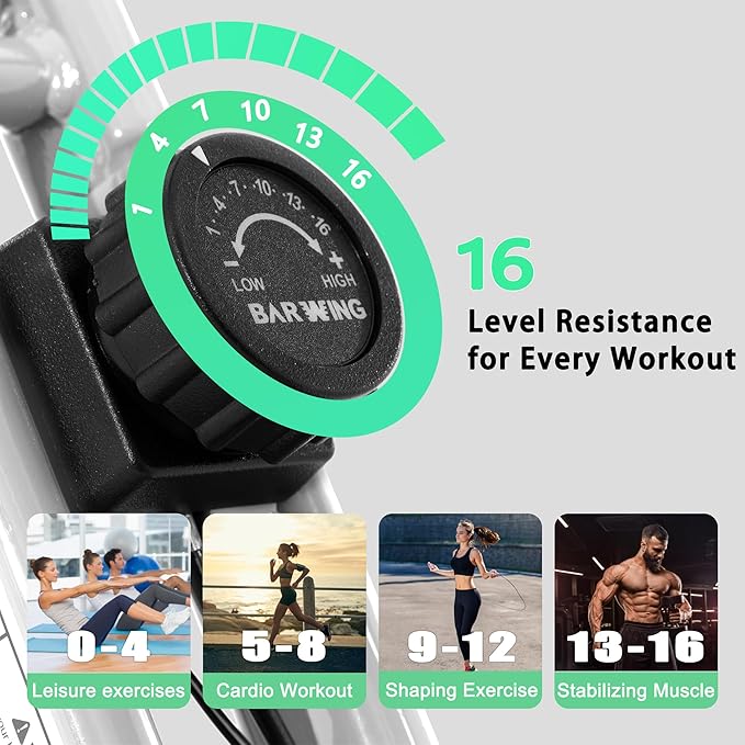 BARWING Stationary Exercise Bike for Home Workout, 5 IN 1 Foldable Indoor Cycling Bike for Seniors, 350LB Capacity, 16-Level Magnetic Resistance, Seat Backrest Adjustments