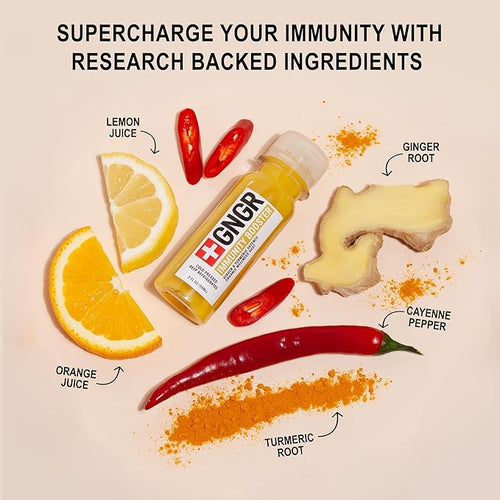 '+GNGR Immunity Booster Organic Ginger and Turmeric Shot - Cold Pressed Ginger Shots with Turmeric, Cayenne Pepper, Orange, Lemon for All Natural Immune & Digestive Support (2 Oz, Pack of 12)