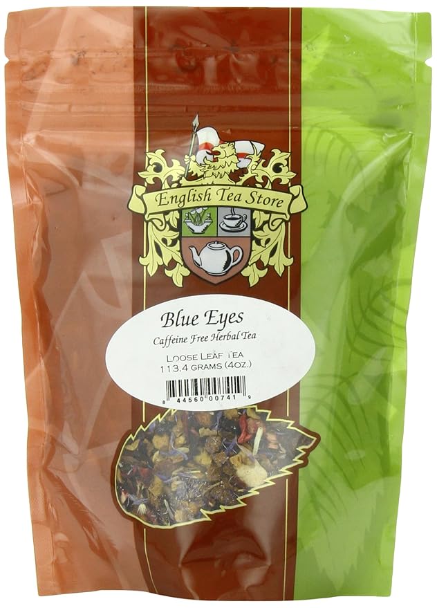 English Tea Store Blue Eyes Herbal Tea Pouches - 4oz | Loose Leaf Fruit Tea Blend with Caramel Cornflower Petals | Refreshing Caffeine Free Summer Cooler or Winter Reminder