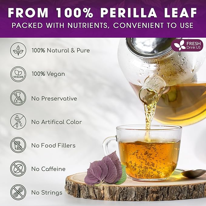 FreshDrinkUS, Premium Perilla Leaf Tea – 75 Tea Bags | 100% Pure Perilla Leaves | Caffeine-Free, Non-GMO, Natural Packaging | Herbal Tea Bags for Daily Enjoyment. Gluten-Free. Sugar-Free. Vegan