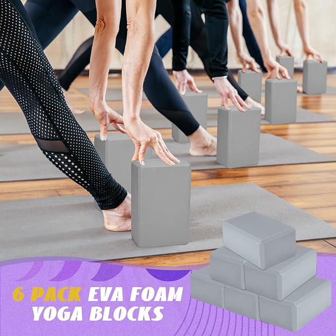 Wettarn 6 Pack Yoga Blocks 9 x 6 x 4 Inch Eva Foam Lightweight Non Slip Yoga Props for Yoga Pilates Stretching Meditation