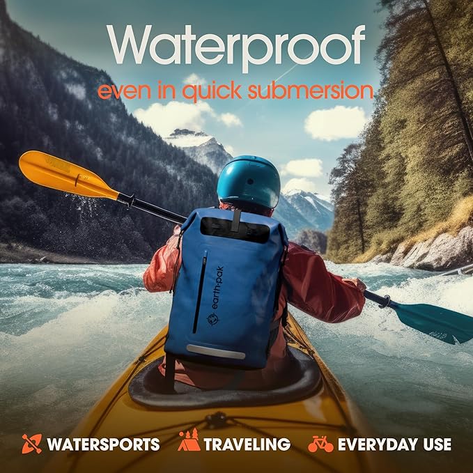 Earth Pak Waterproof Backpack - Heavy Duty Hiking Backpack - Roll-Top Closure Bag - Cushioned Dry Bag Waterproof Phone Case